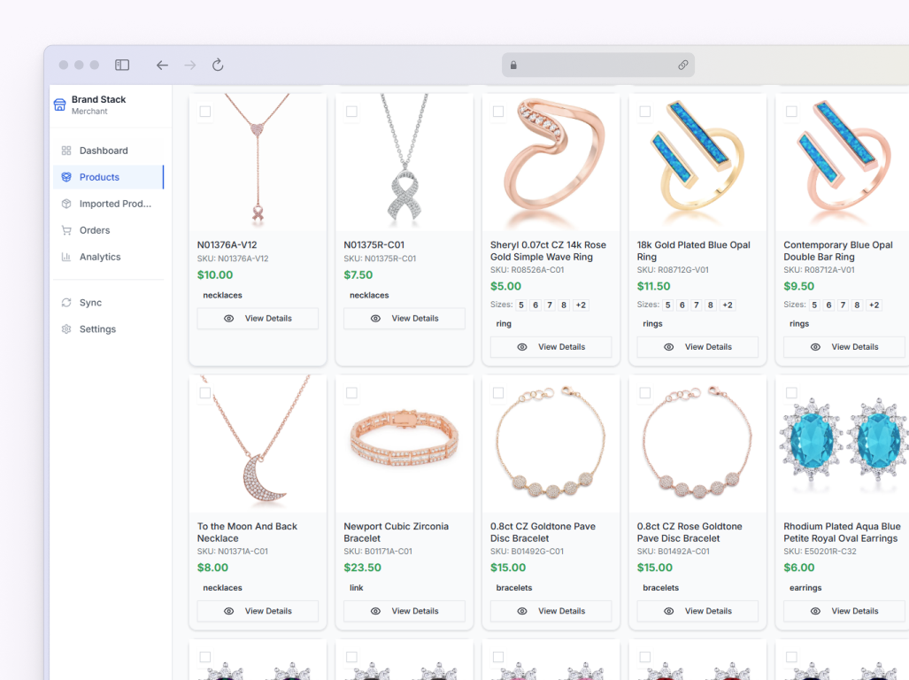 Merchant catalog showing premium products and fast shipping capabilities